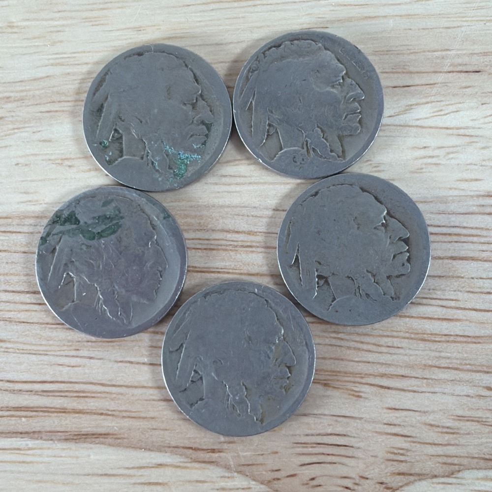 Buffalo Nickels Lot of 5 Very Worn Circulated US Coins